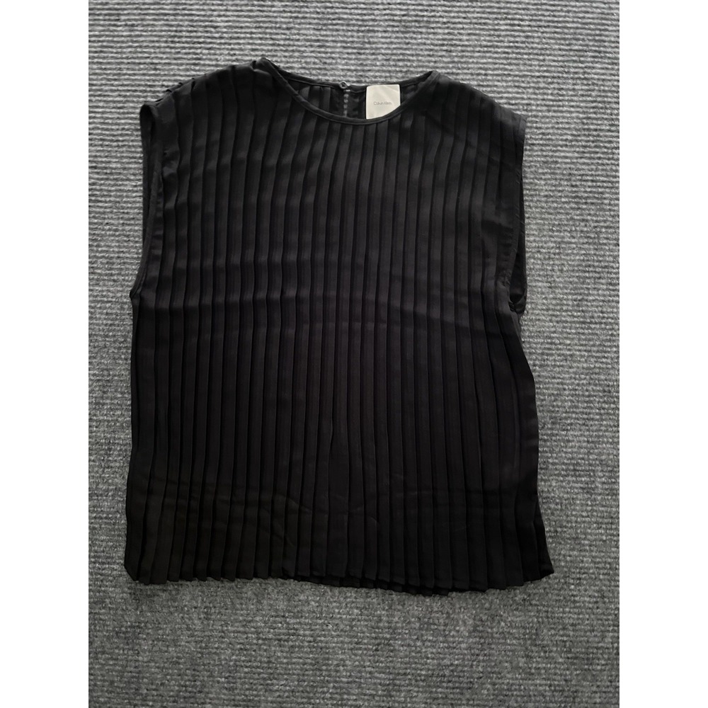 Calvin Klein Women's Sleeveless Pleated Top Blouse Quiet Luxury Classic Black S